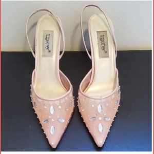 FAIRY! 90s VINTAGE Slingback HEELS! | 9B | Crystals / Sequins | Pale Pink